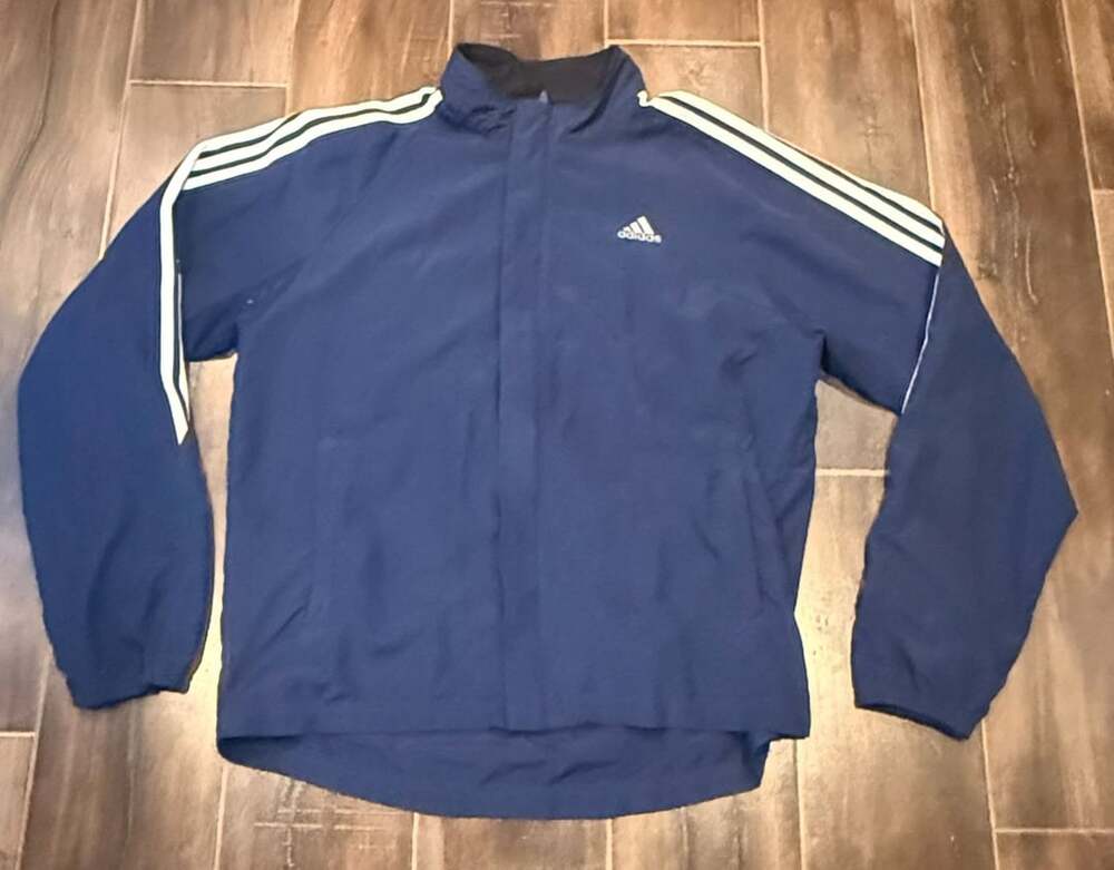 Adidas Full Zip Windbreaker Jacket Blue Men's Size Large Mesh Lined 3 Stripe